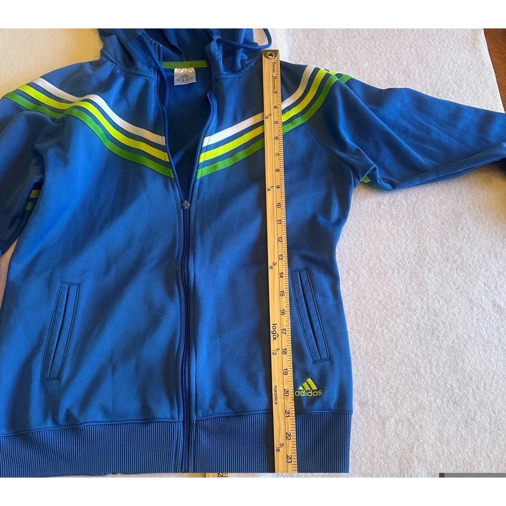 Adidas Mens Full Zip Hoodie M Blue Green White Stripes Track Jacket Athletic